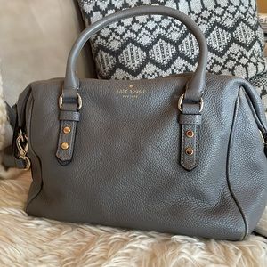 Kate Spade Gray Pebbled Leather Satchel Purse Adjustable Strap Dual Handles